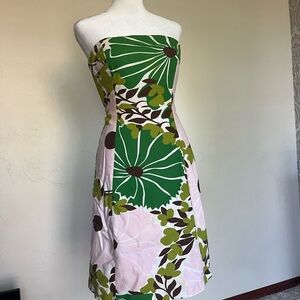 J Crew Floral Strapless Dress - Green and Pink size 6